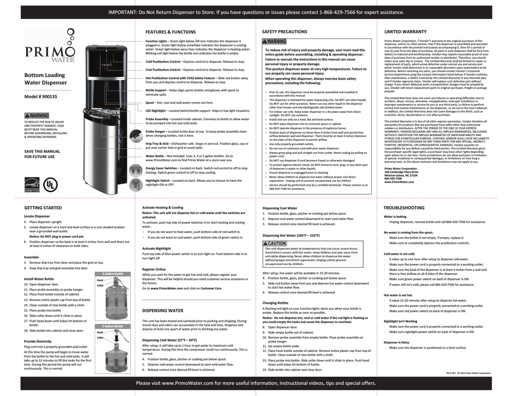 primo water dispenser not dispensing water