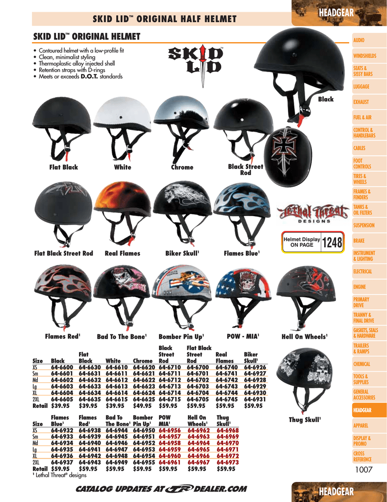 646635 Flat Black, XX-Large Skid Lid Original Helmet 