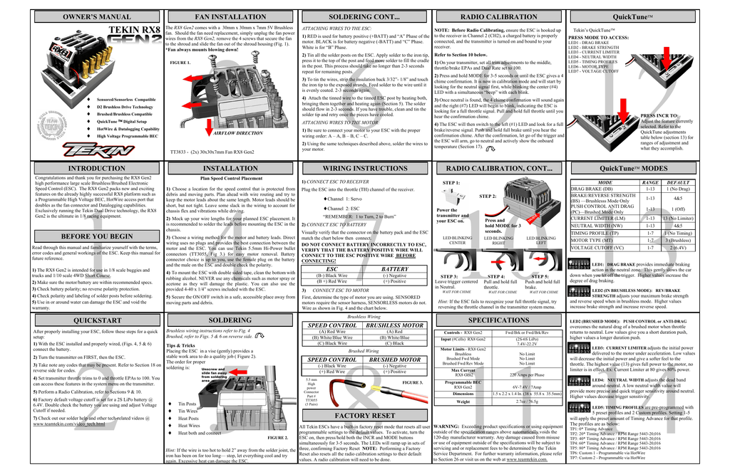 Tekin Motor Chart