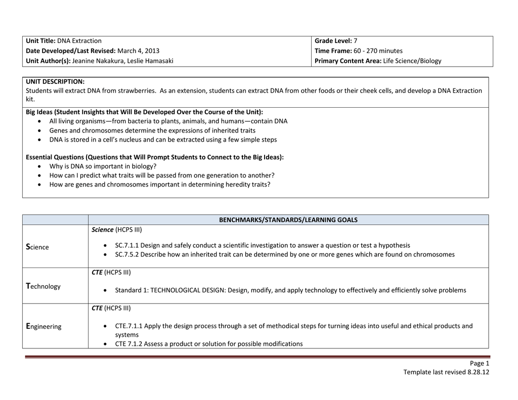 DNA Extraction Date Developed/Last Revised  Manualzz With Strawberry Dna Extraction Lab Worksheet