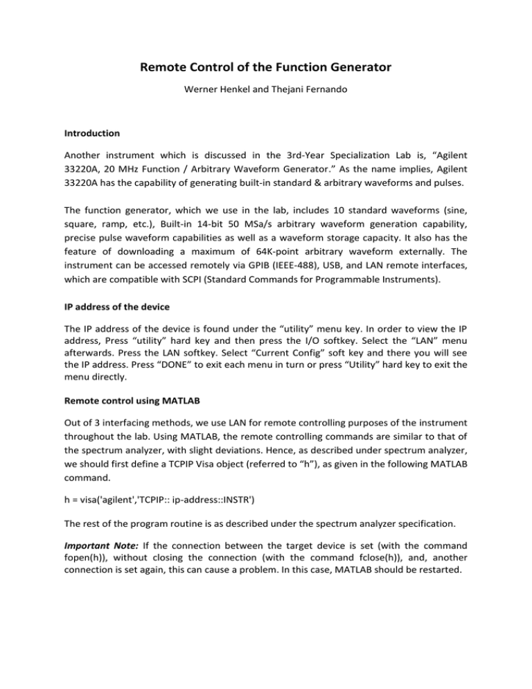 Remote Control Of The Function Generator Manualzz