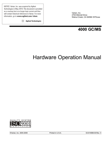 4000 GC/MS Hardware Operation Manual | Manualzz