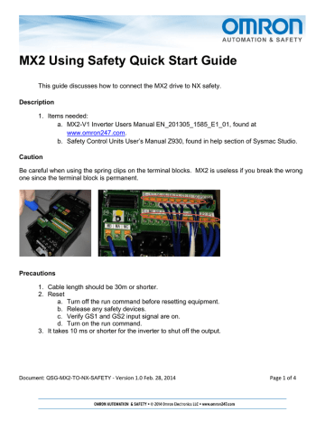 Omron MX2 Using Safety Quick Start Guide | Manualzz