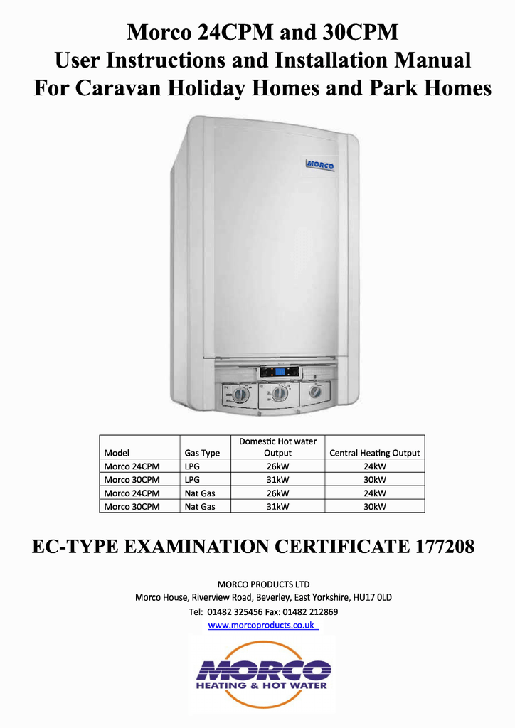 MORCO 24/30 CPM Combination Boiler Manual Manualzz