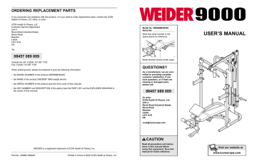Weider WEEMBE3922 PRO 9000 BENCH User`s manual | Manualzz