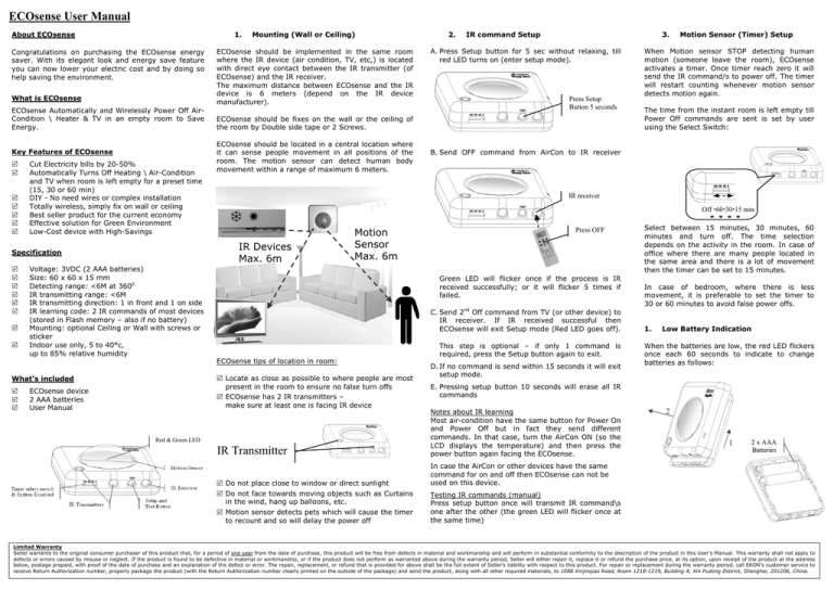 Ecosense User Manual Ir Transmitter Manualzz