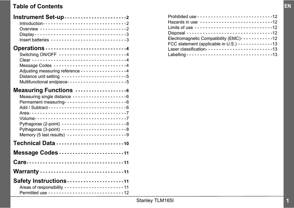 Stanley TLM165I Laser distance meter Instruction manual Manualzz