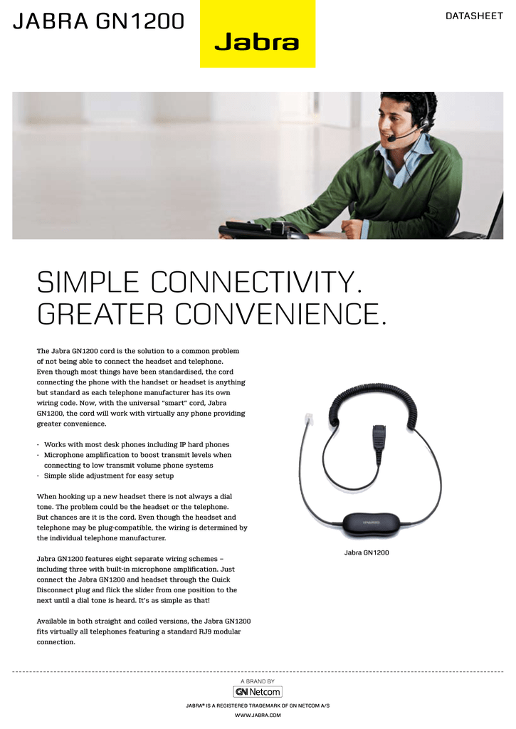 Jabra GN1200 Smart Cord Datasheet | Manualzz