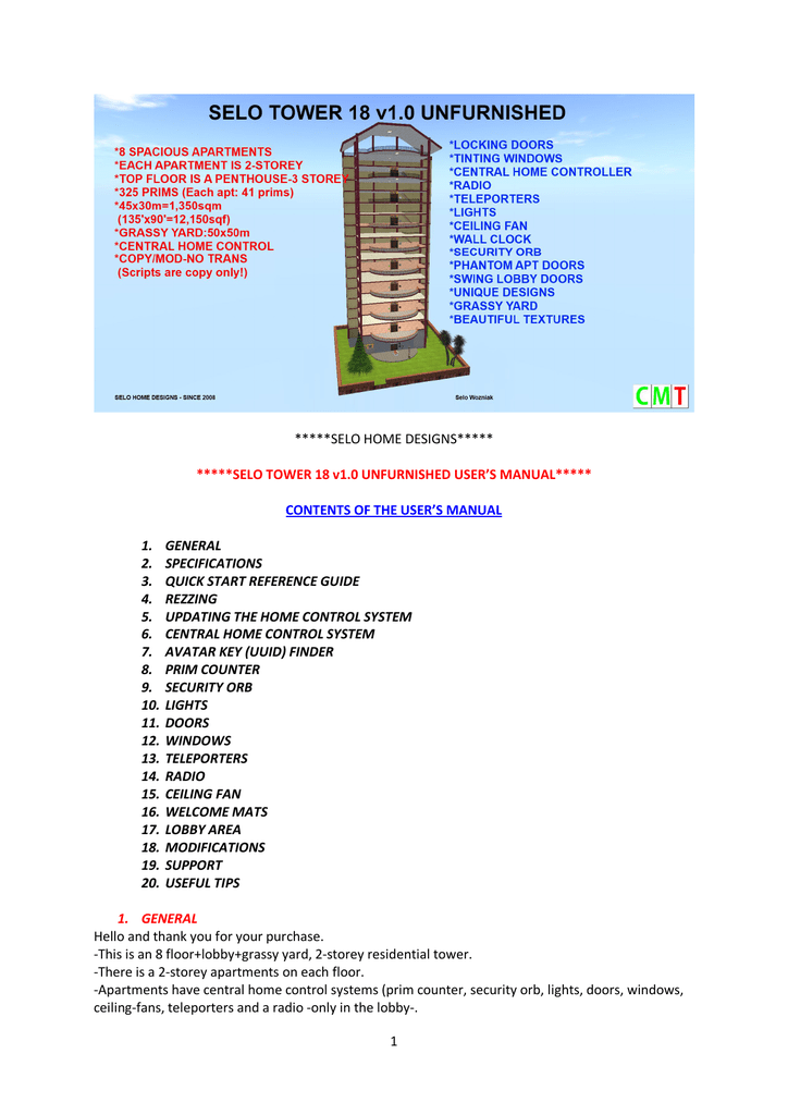 1 Selo Home Designs Selo Tower Manualzz Com