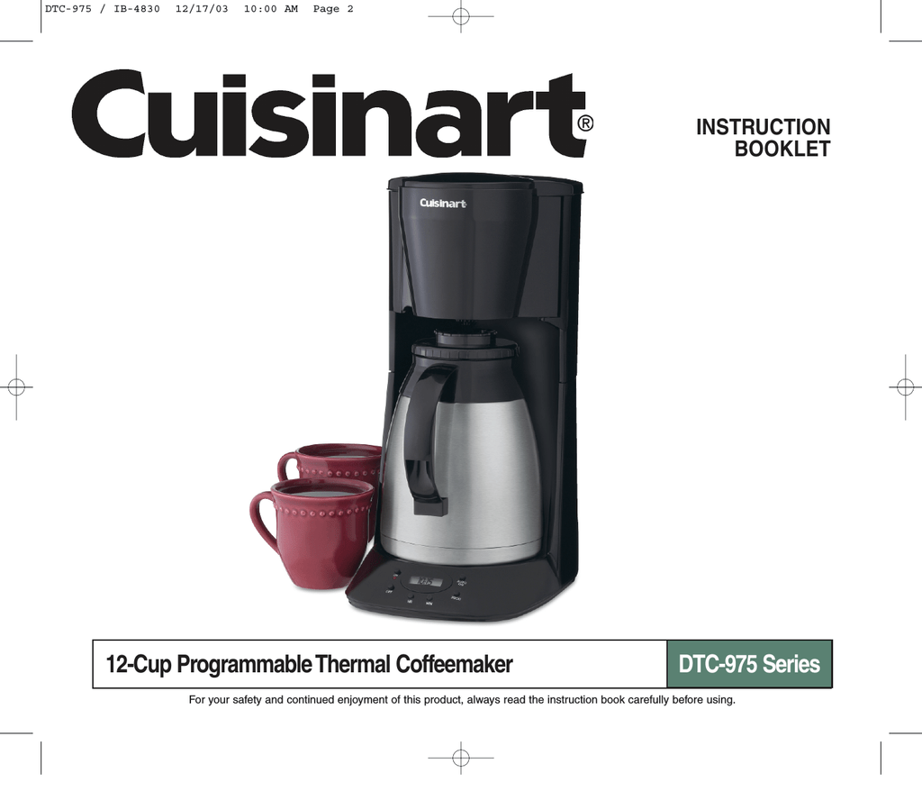 Cuisinart Dtc 975bkn Owner S Manual Manualzz