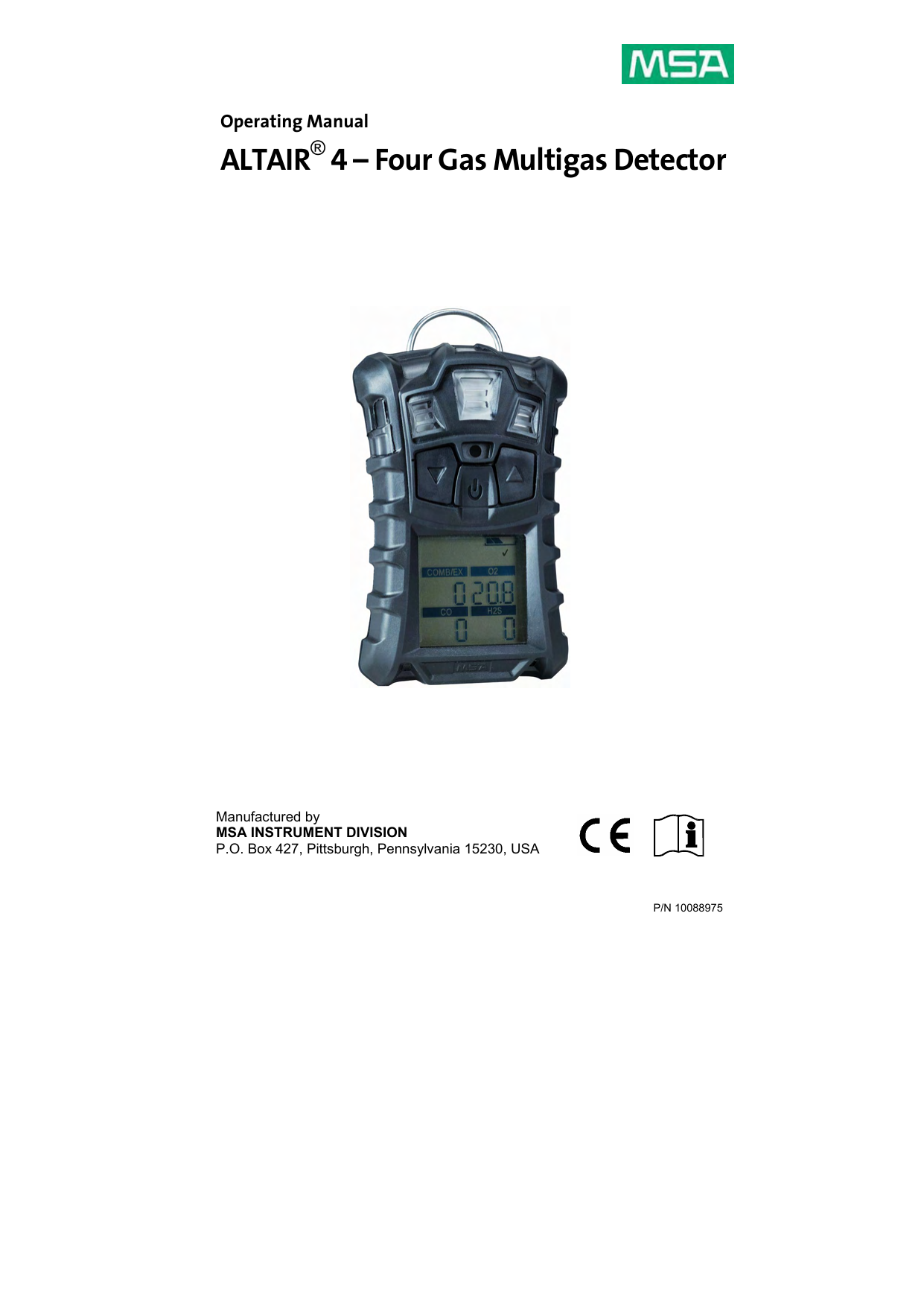 MSA Altair 4 Multigas Detector Operating Manual Manualzz