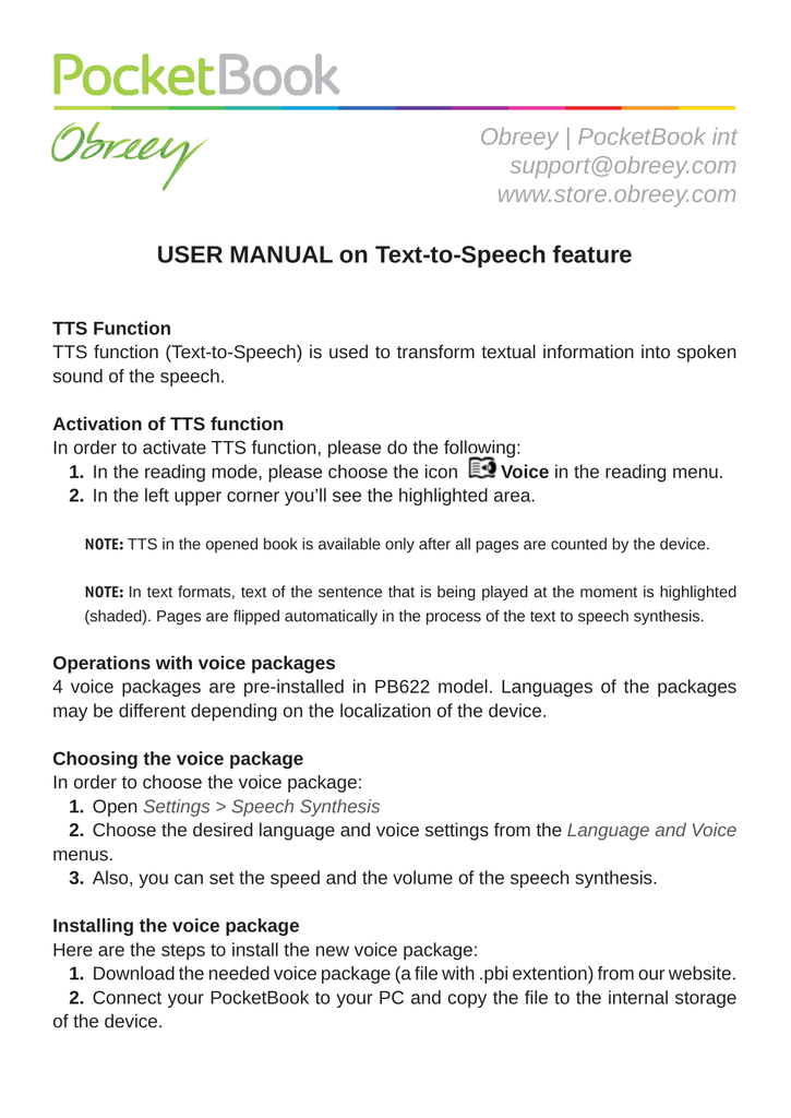 USER MANUAL On Text-To-Speech Feature | Manualzz