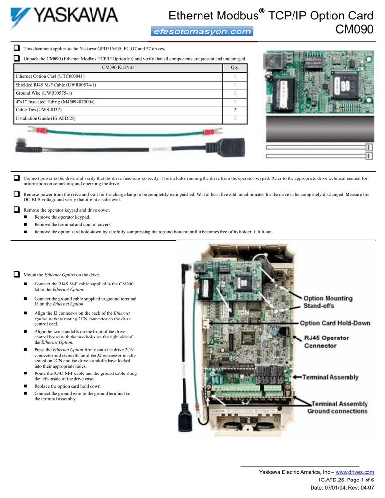 Ethernet Modbus TCP/IP Option Card CM090 | Manualzz