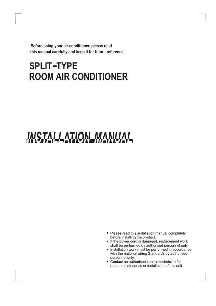 ROOM AIR CONDITIONER SPLIT TYPE Manualzz