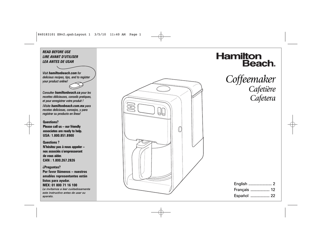 User manual Hamilton Beach Programmable 49465R (English - 2 pages)