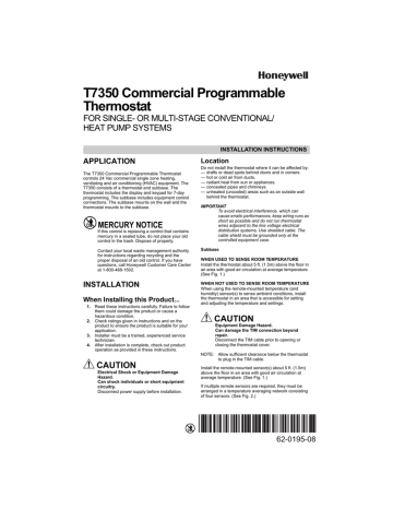 62-0195—08 - T7350 Commercial Programmable Thermostat | Manualzz