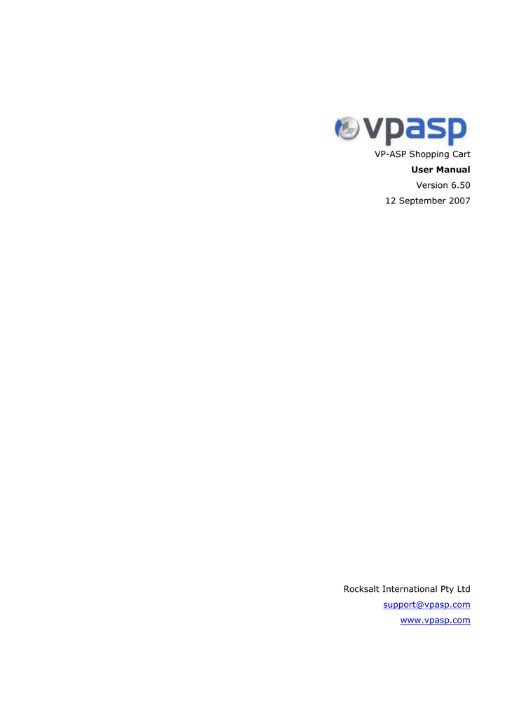 Vp-asp Shopping Cart 5.00 Software