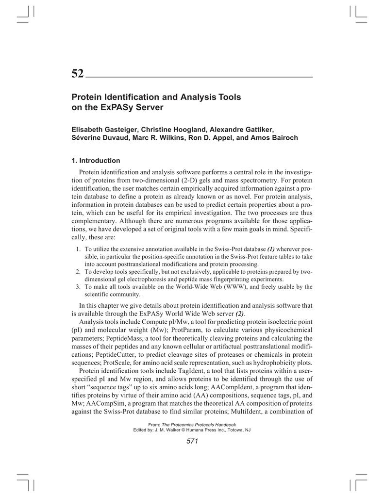 Protein Identification And Analysis Tools On The Expasy Server Manualzz