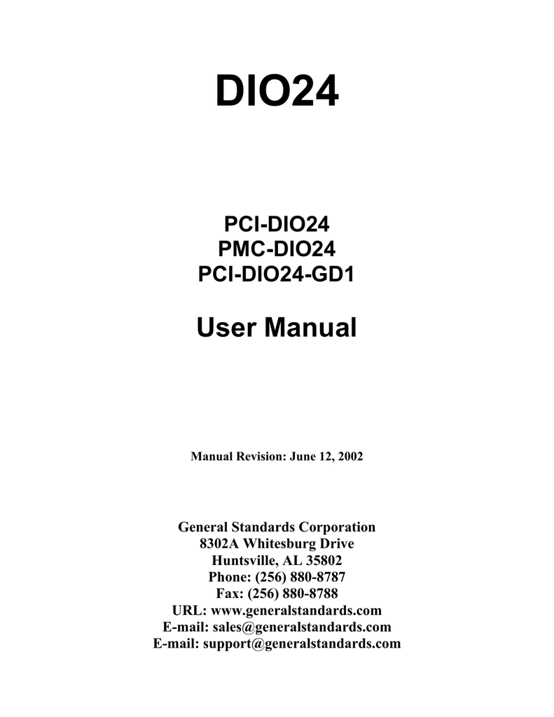 General Standards Corporation Pci-dio24pmc-dio24pci-dio24-gd1 User 