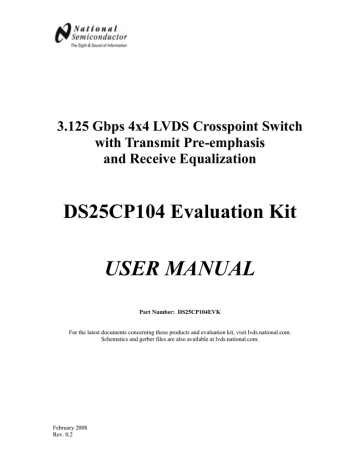 Texas Instruments 3.125 Gbps 4x4 LVDS Crosspoint Switch Evaluation Board User guide | Manualzz
