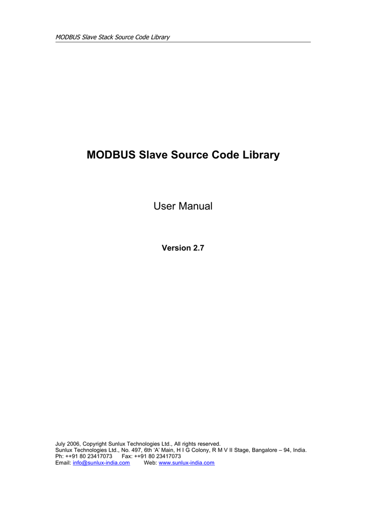 MODBUS Slave Source Code Library Manualzz