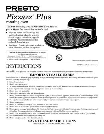 Presto Pizzazz Plus Instructions Manual | Manualzz