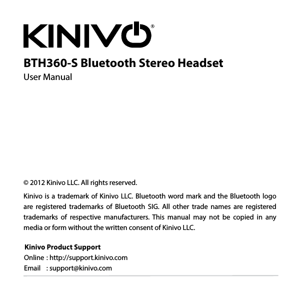 BTH360-S Bluetooth Stereo Headset | Manualzz