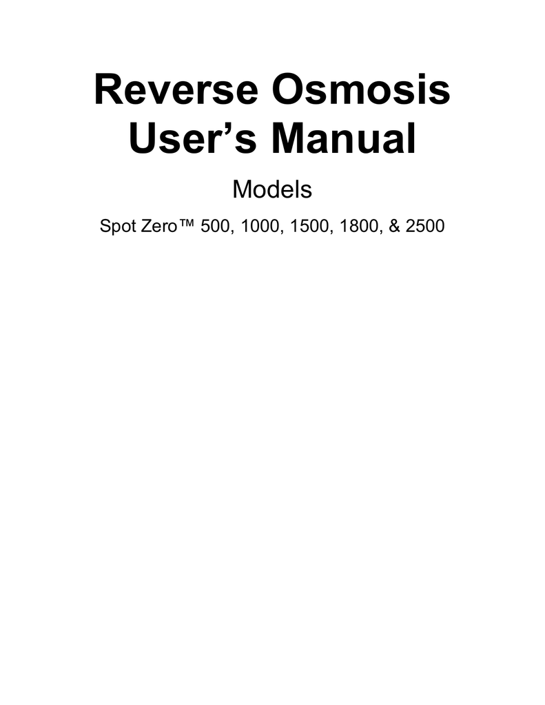 Reverse Osmosis User`s Manual Manualzz