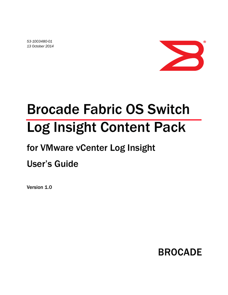 Brocade Fabric OS Switch Log Insight Content Pack for VMware Manualzz