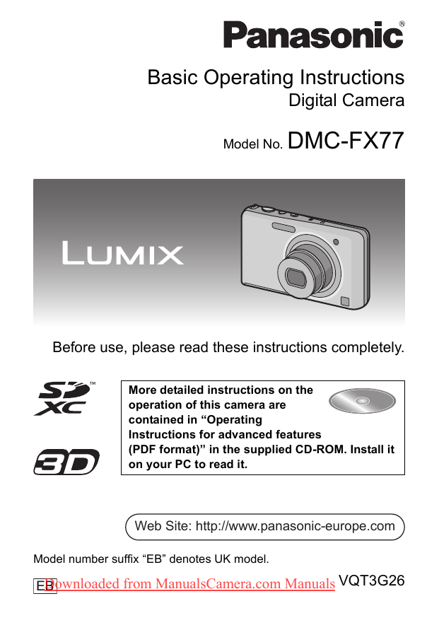 Panasonic Lumix DMCFX77 User`s Manual Manualzz