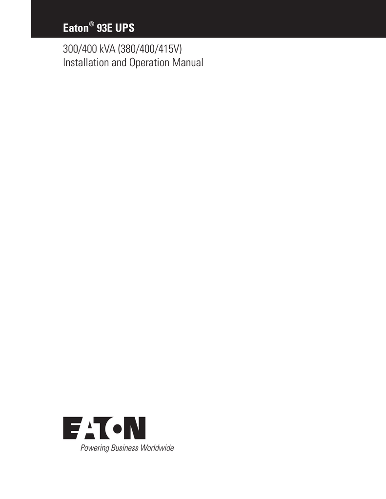 Eaton 93E-400/400 Operation Manual | Manualzz