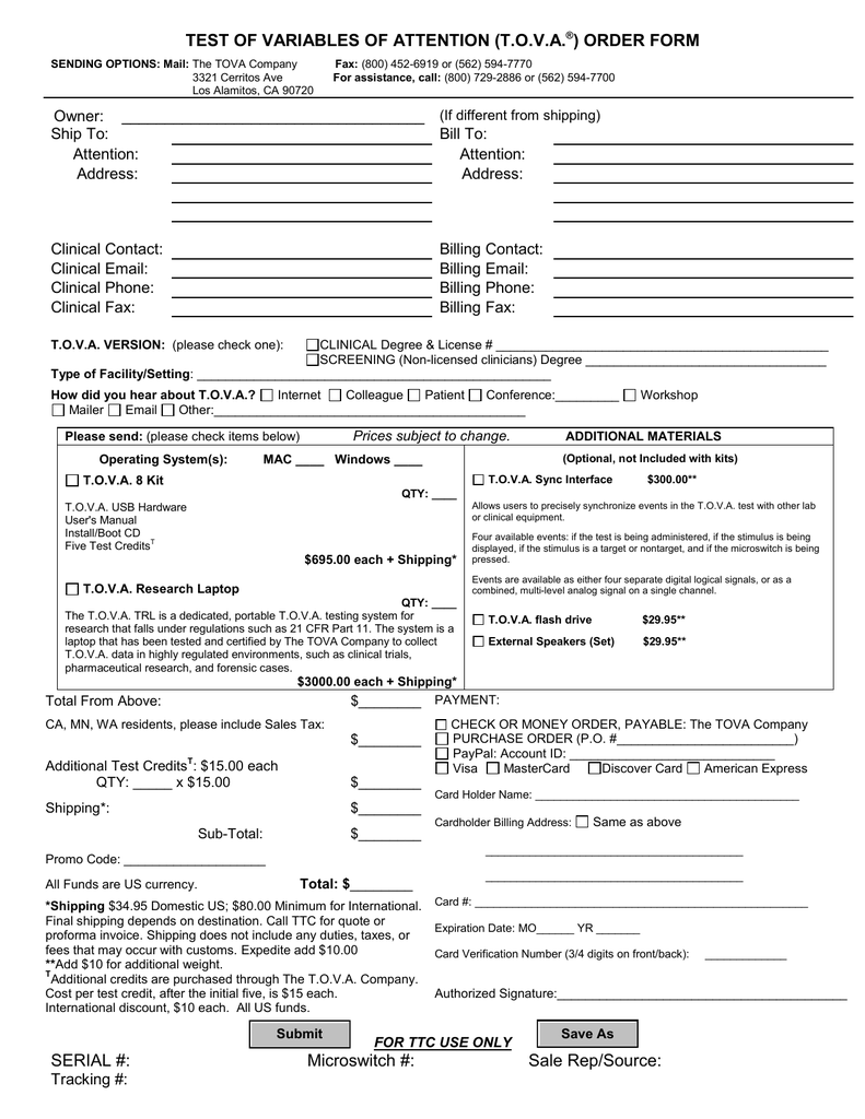 test of variables of attention t o v a order form manualzz com fax attention form