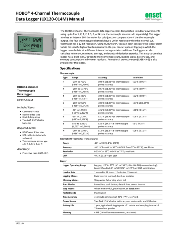 HOBO UX120-014M 4-Channel Thermocouple Data Logger User's Manual | Manualzz