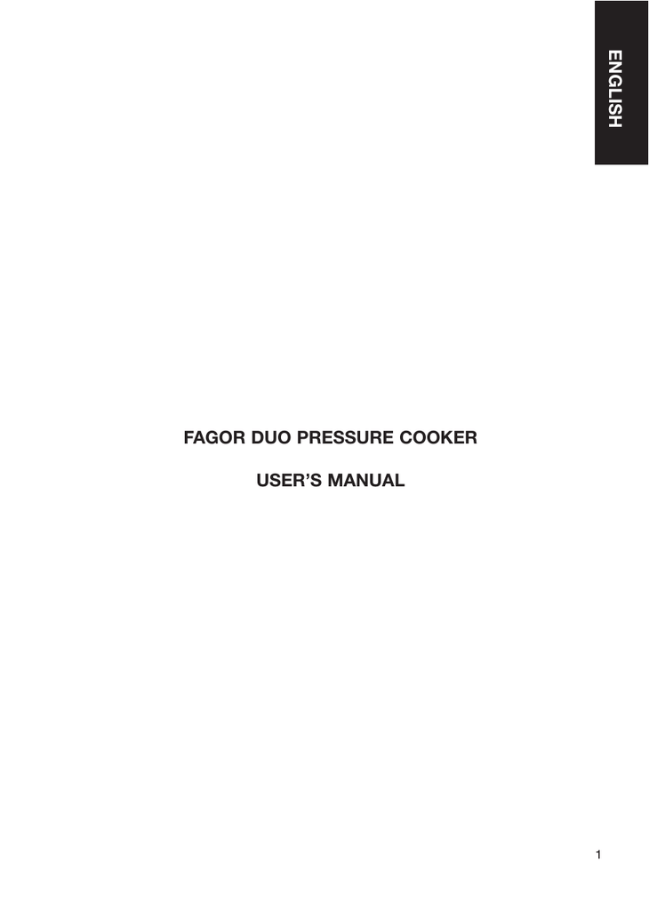 Fagor DUO PRESSURE COOKER Owner Manual Manualzz