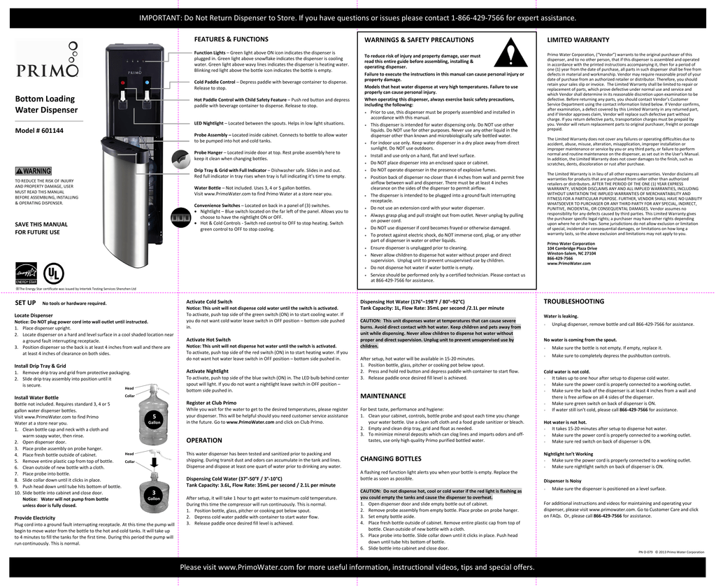 primo water dispenser model 601144