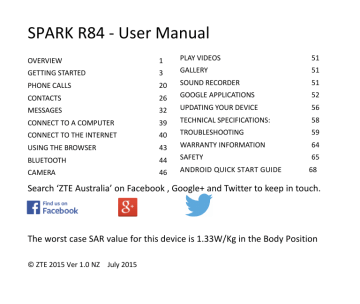 Spark R84 User manual | Manualzz