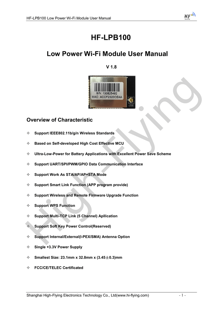 HFLPB100 Low Power WiFi Module User Manual Manualzz