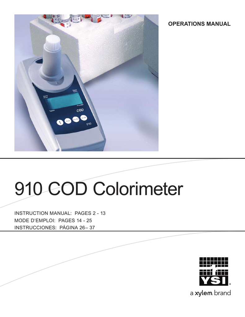 YSI 910 COD Colorimeter User manual Manualzz