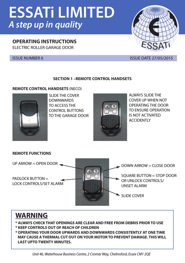Neco Essati Remote Control System for Garage Door with 2 Remotes 