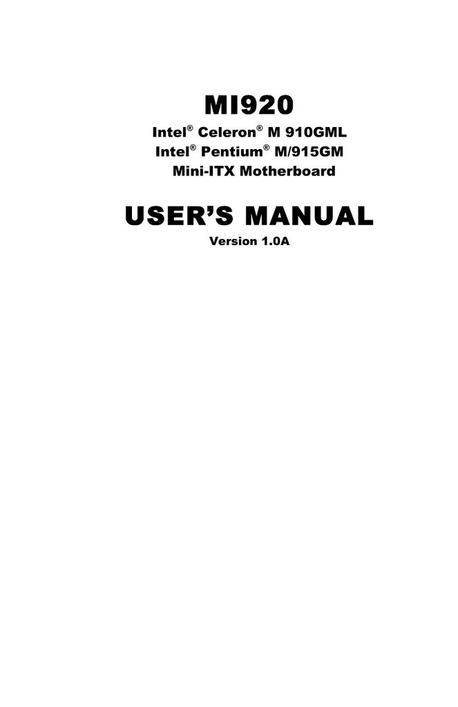 Intel M1920 Computer Hardware User manual Manualzz