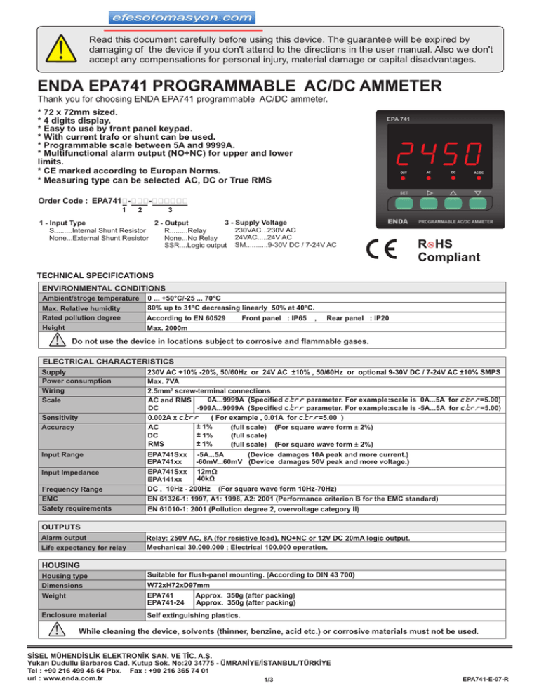 Enda Epa741 Programmable Ac Dc Ammeter Manualzz