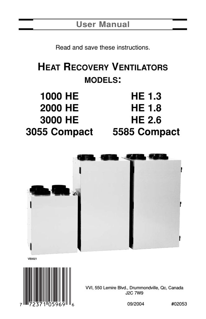 Venmar HE 1.3 User manual | Manualzz