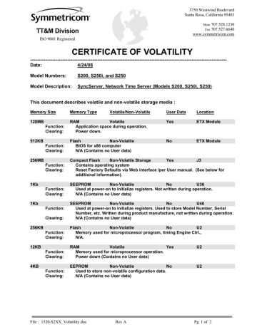 SyncServer S2XX Certificate of Volatility Manualzz