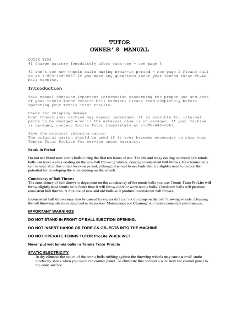 Tennis tutor prolite manual Clearance