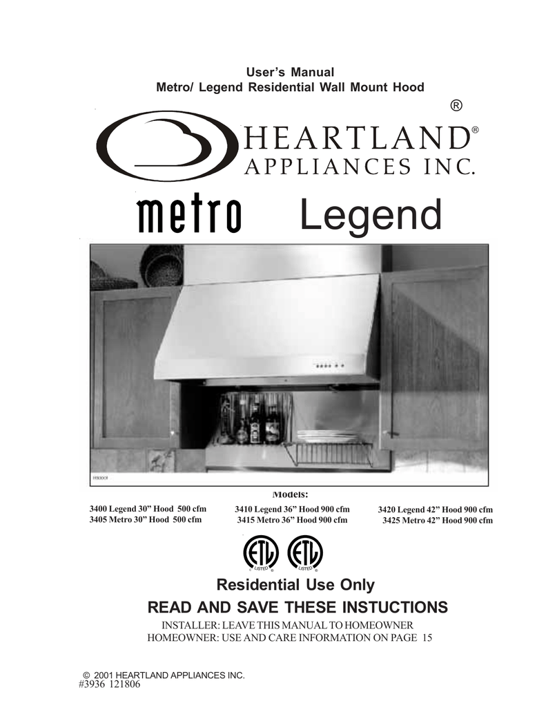 Legend Vent Hood Manual Manualzz