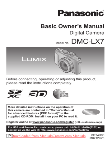 Panasonic Lumix DMC-LX7 User`s Manual | Manualzz