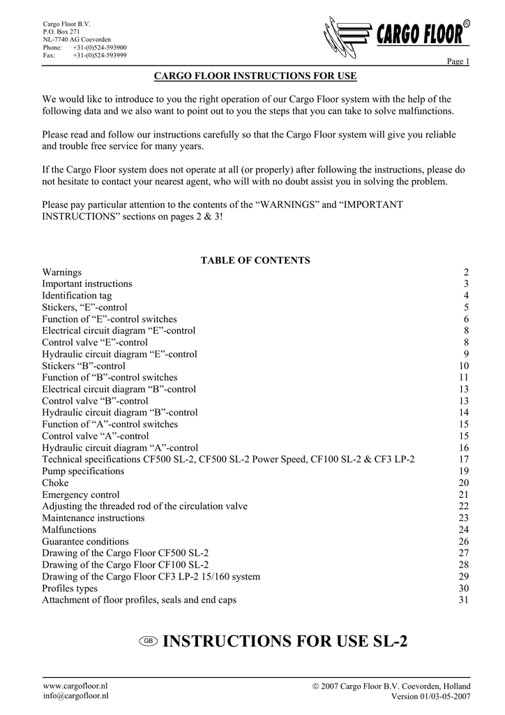 Cargo Floor Cfs500 Cfs3 Lp Sl 2 Operators Manualzz