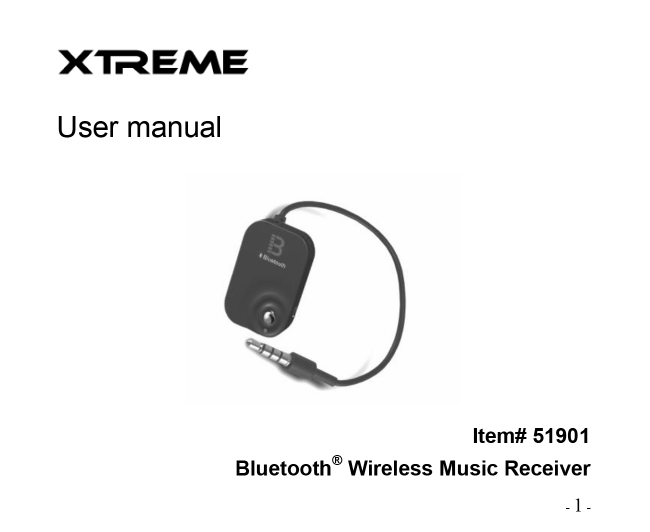 Xtreme User manual 51901 51902 Bluetooth Adapter Manualzz