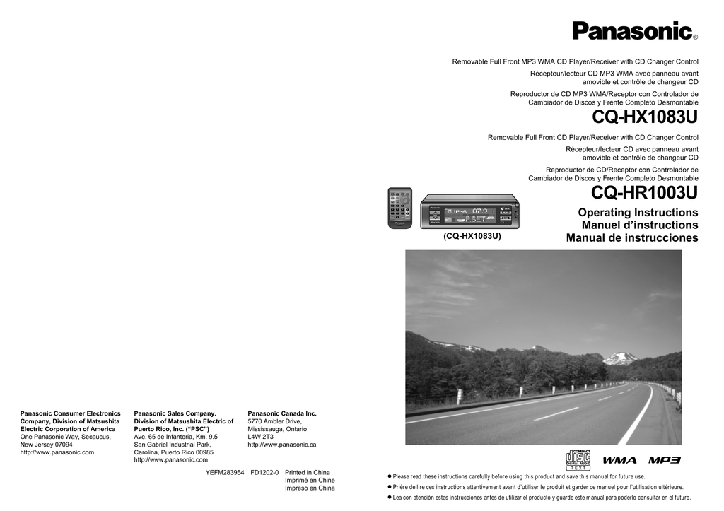 Panasonic Cqhr1003u Operating Instructions Manualzz