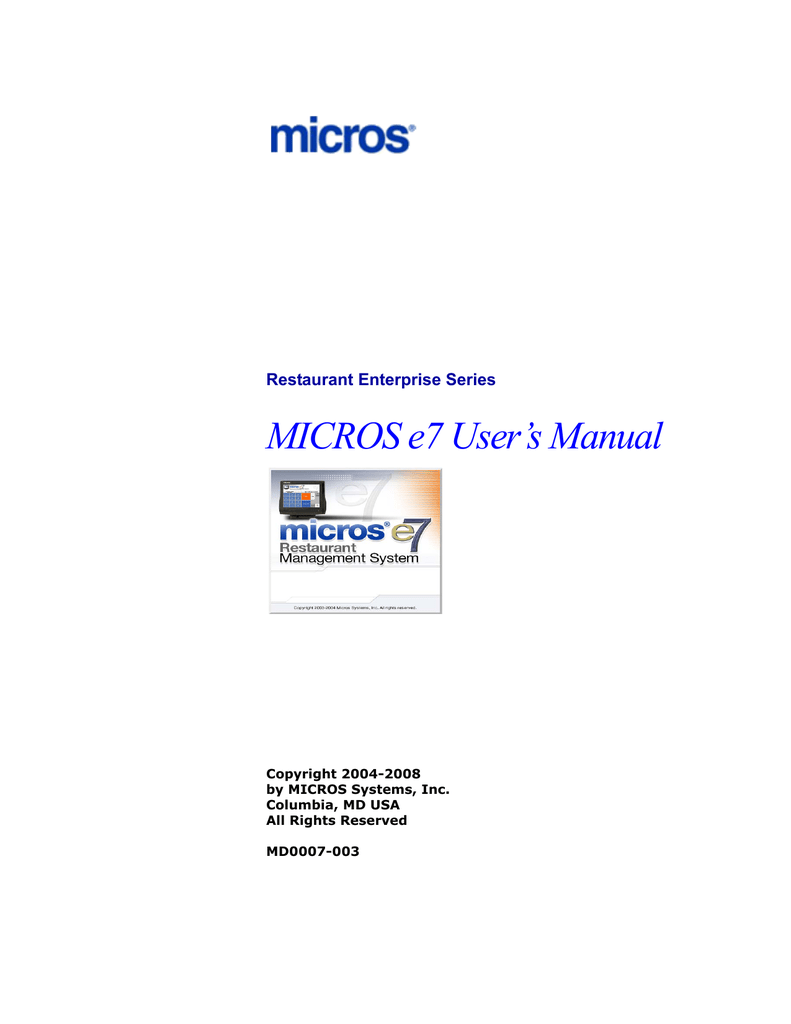 MICROS e7 User`s Manual - Emerald Business Systems | Manualzz